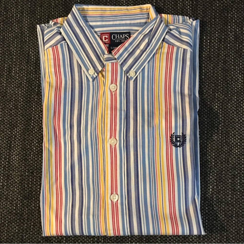 Chaps Boys Long Sleeve Button Down Shirt Sz L 14-16 NWT Striped Logo
